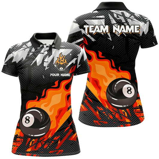 Goofygear Red 8 Ball Fire Flame Grunge Pattern Custom Billiard Shirts For Women, 8 Ball Pool Jersey Team Outfit