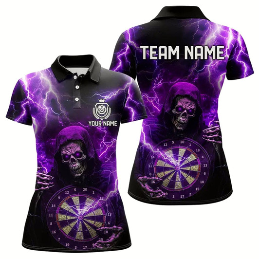 Goofygear Skull Purple Lightning Thunder Darts Shirts For Women Custom Dart Team Jerseys