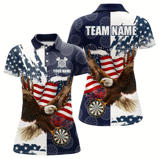 Goofygear Red, White And Blue American Flag Eagle Darts Shirts For Women Custom Patriotic Darts Team Jersey