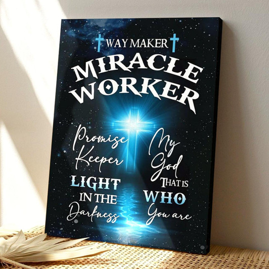 Way Maker Miracle Worker Cross Canvas Wall Art With Uplifting Christian Message And Scripture Verse