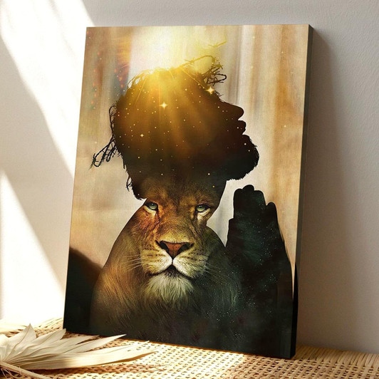 Jesus The Lion Of Judah Canvas Wall Art With Powerful Christian Symbol And Scripture Verse