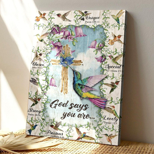 Colorful Hummingbirds God Says You Are Canvas Art With Bright Inspirational Christian Scripture