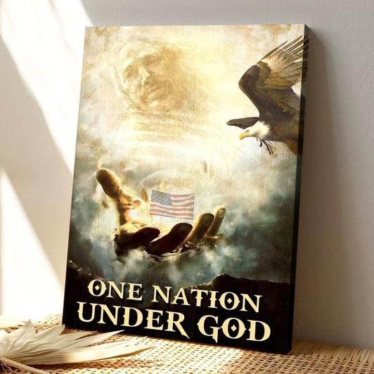 Christian Canvas Wall Art Jesus Bringing Us To A Beautiful World Where We Stand As One Nation Under God’s Blessings