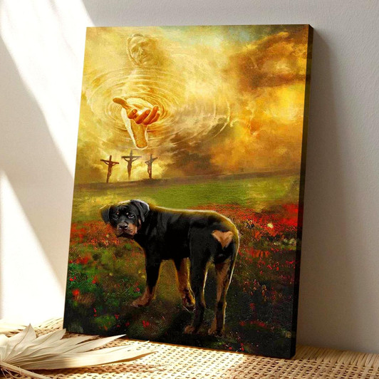 Christian Canvas Wall Art Jesus And Rottweiler Marching Into A Beautiful World Powered By His Strength And Unwavering
