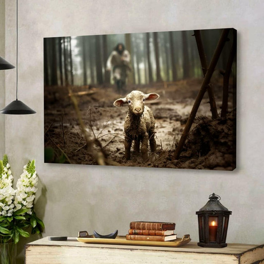 Jesus Running After A Lost Lamb, Jesus Lamb Of God, Wall Art Canvas Faith Canvas Home Decor