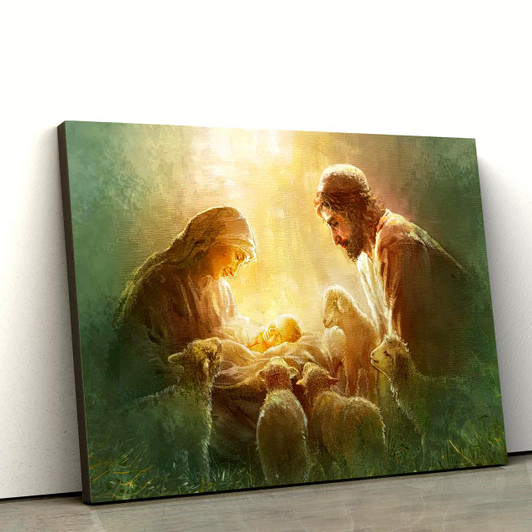 Immanuel Canvas Wall Art Mary, Joseph and Lambs Canvas Poster Jesus Christ Canvas Christian Wall Decor