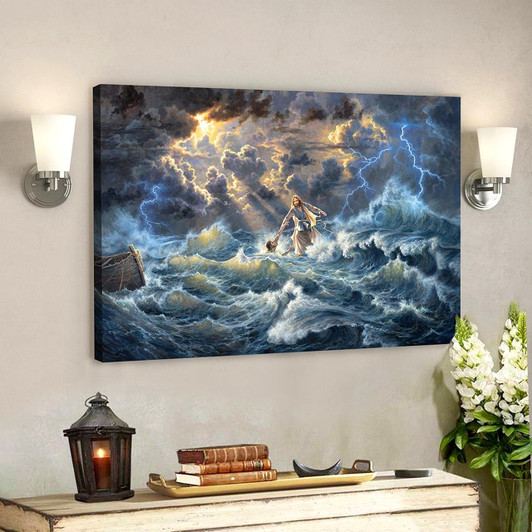 Jesus Canvas Scripture Canvas Wall Art Jesus Saves Peter From Drowning Canvas Poster