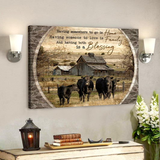 Farmhouse Canvas Having Both Is A Blessing Angus Cows Bible Verse Canvas Scripture Canvas Wall Art