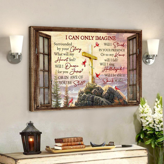 Christian Canvas Wall Art Beautiful Mountain Wooden Cross Pink Sunset I Can Only Imagine