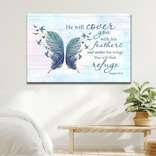 He Will Cover You With His Feathers Psalm 914 Bible Verse Wall Art Canvas_9138 Religious Wall Decor