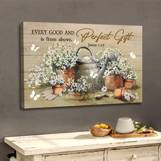 Bible Verse Wall Art James 117 Every Good And Perfect Gift Is From Above, Daisy Flower Painting Canvas Religious Wall
