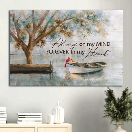 Memorial Beautiful Lake Watercolor Cardinal Boat Painting Canvas Gift For Members Family Always On My Mind Forever