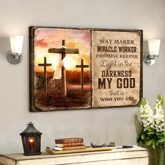 Christian Canvas Wall Art The Old Rugged Crosses Sunset Painting My God Is The Light In The Darkness