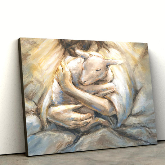 Jesus Christ Embracing Lamb In Rocks Canvas Posters Jesus Canvas Pictures Christian Canvas Art