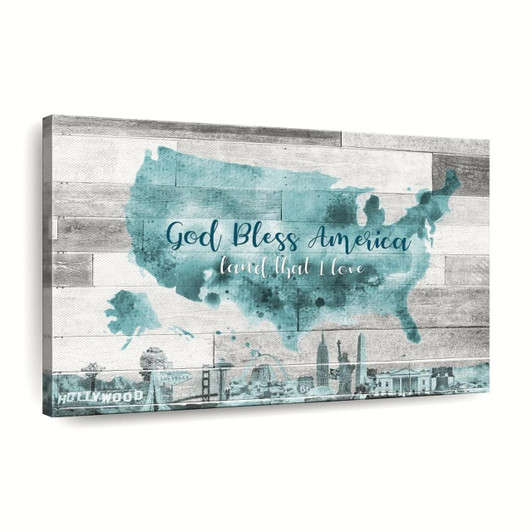 God Bless America Map Canvas Wall Art Christian Canvas Wall Art Religious Wall Art Canvas
