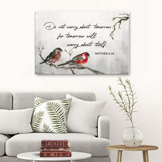 Matthew 634 Do Not Worry About Tomorrow Bible Verse Wall Art Canvas Religious Wall Decor