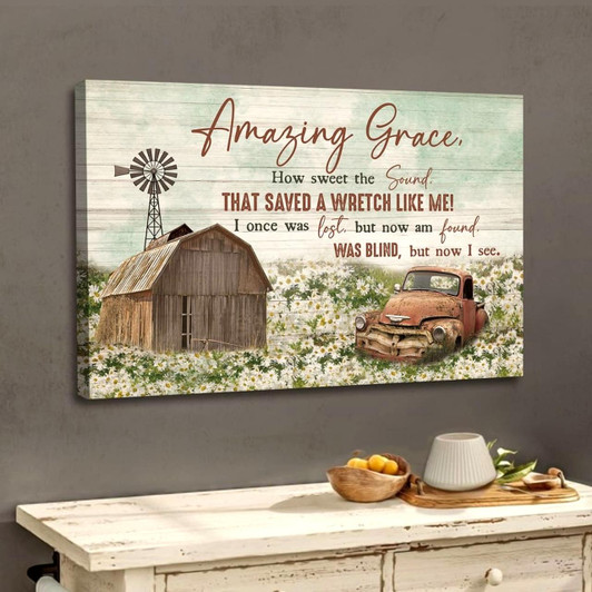 Christian Wall Decor Amazing Grace How Sweet The Sound, Farmhouse Style Canvas Print Religious Wall Decor