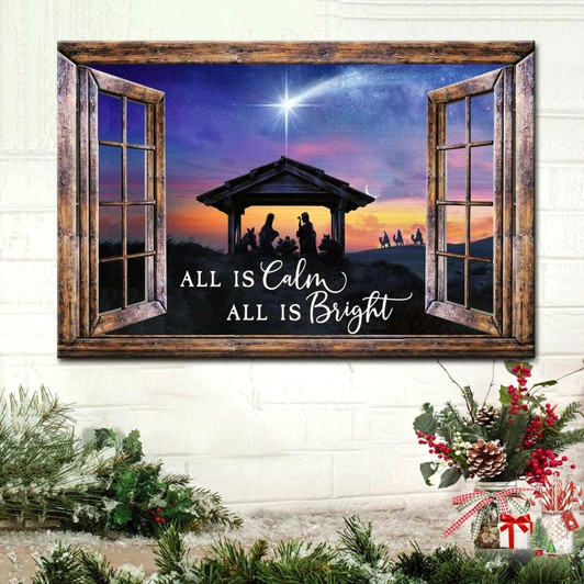 Christian Christmas Gifts All Is Calm All Is Bright, Jesus Born Christmas Wall Art Canvas Religious Wall Decor