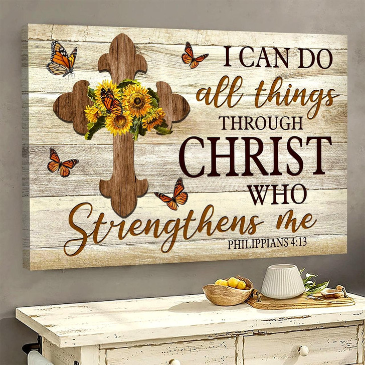 Butterfly Wooden Cross I Can Do All Things Through Christ Who Strengthens Me Canvas Wall Art Christian Poster Religious