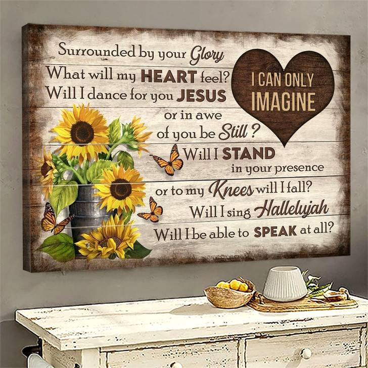 Butterflies And Sunflower I Can Only Imagine Heart Canvas Wall Art Christian Poster Religious Wall Decor