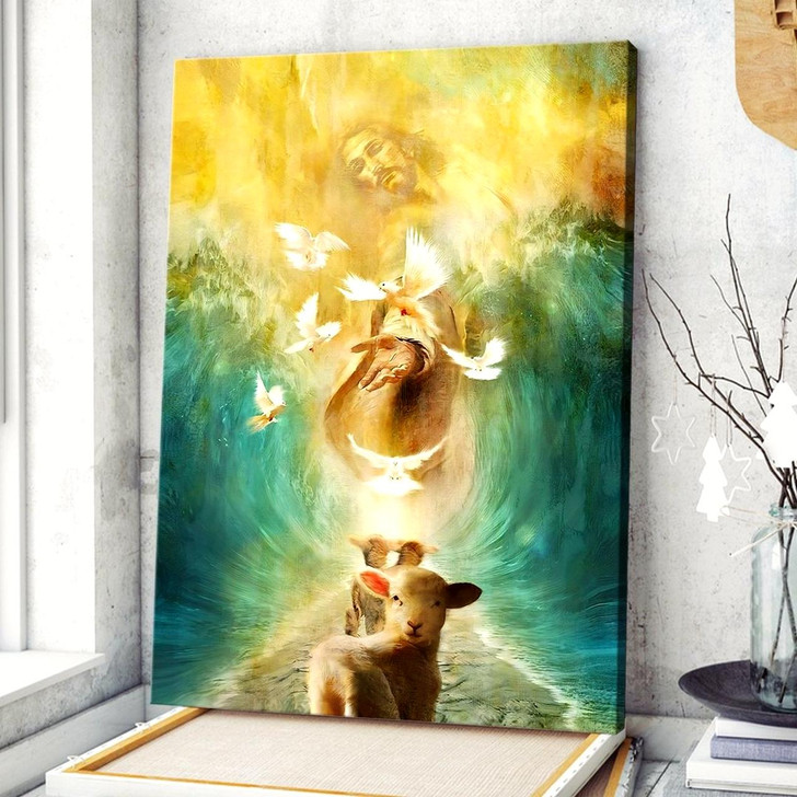 Jesus The Lamp And The Dove Walking Through The Water With The Waves Canvas Wall Art Christian Wall Posters Religious