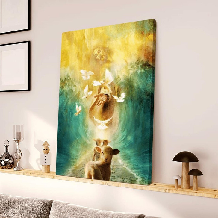 Jesus The Lamp And The Dove Walking Through The Water With The Waves Canvas Wall Art Christian Wall Posters Religious