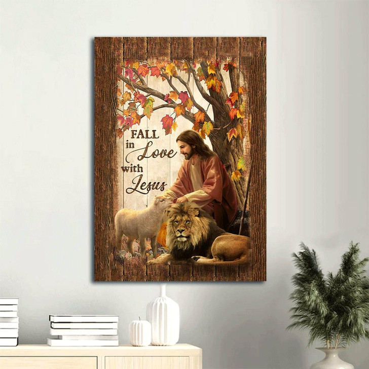 God Wall Art God Wall Art Autumn Forest Drawing Lion Of Judah White Lamb God And Lion Fall In Love With Canvas Wall Art