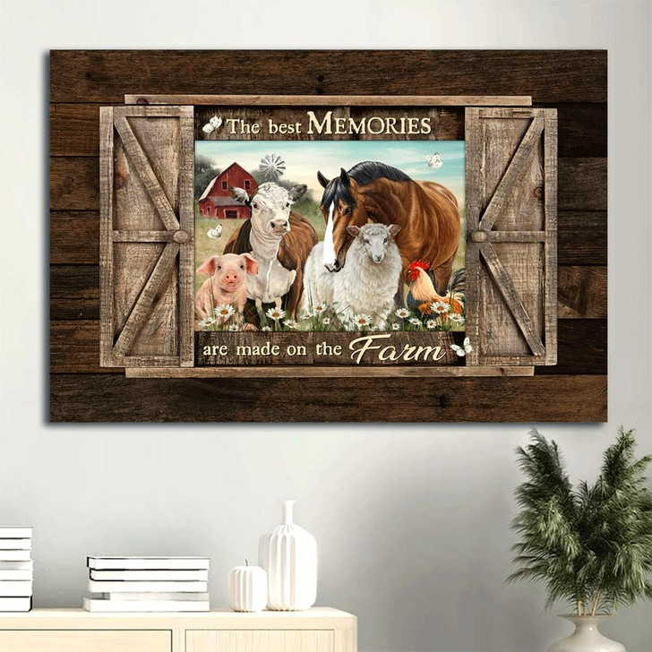 Cute Sheep Animal Painting Daisy Garden White Butterfly Canvas The Best Memories Are Made On The Farm Canvas Wall Art