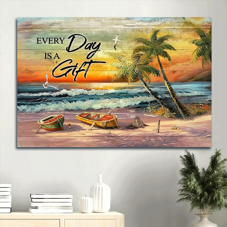 Brilliant Beach Painting Amazing Sunset Seagull Canvas Everyday Is A Gift Canvas Wall Art Christian Wall Decor
