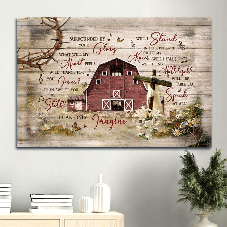 Beautiful House Flower Field Cross Symbol Canvas I Can Only Imagine Canvas Wall Art Christian Wall Decor