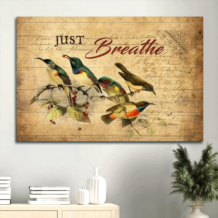 Amazing Hummingbird Cranberry Tree Just Breathe Canvas Wall Art Christian Wall Decor