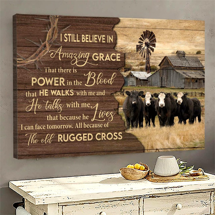 Aberdeen Angus Canvas Tranquil Farm The Old Rugged Cross Canvas Wall Art Christian Wall Decor