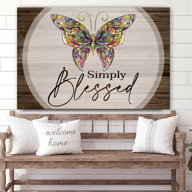 Butterflies Simply Blessed Wall Art Canvas Christian Decor Art On Poster Jesus Christ Wall Art Gift