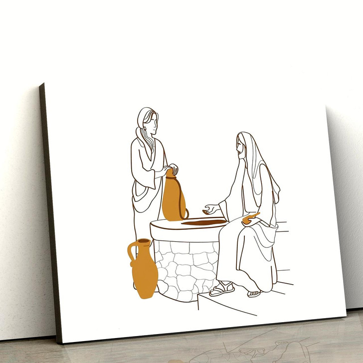 Jesus & the Woman of Samaria Canvas Posters Boho Christian Wall Art Scripture Wall Art For Bedroom