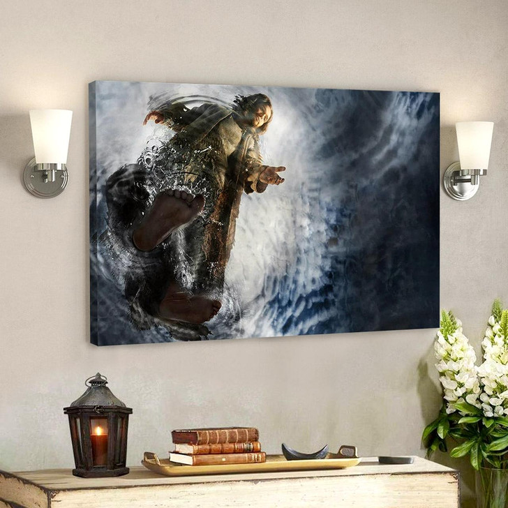Jesus Saving Peter on The Water Canvas Prints Canvas Wall Art Hand of God Jesus Canvas Poster Christian Wall Art