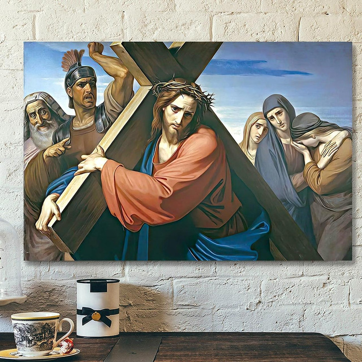 Jesus Carrying His Cross Jesus Pictures Jesus Canvas Poster Jesus Wall Art Christ Pictures Faith Canvas Gift