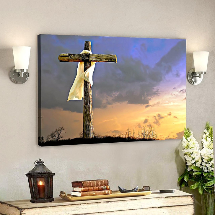 Cross with scarf Christian Canvas Wall Art Christian Wall Decor Christian Artwork Faith Canvas Wall Art Scripture Wall