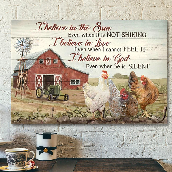 Chicken Old Barn I Believe In God Even When He Is Silent Canvas Bible Verse Canvas Wall Art Scripture Canvas