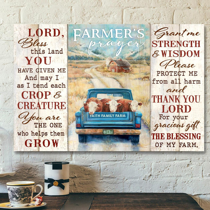 Farm & Cow – Farmer’s Prayer Bible Verse Canvas Scripture Canvas Wall Art Bible Verse Poster For Home