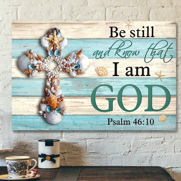 Seashell Cross Be Still And Know That I Am God Canvas Wall Art Bible Verse Canvas Scripture Canvas Wall Art