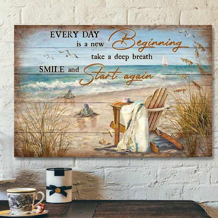 Turtle To The Beach Every Day Is A New Beginning Canvas Wall Art Bible Verse Canvas Scripture Canvas Wall Art Canvas Poster