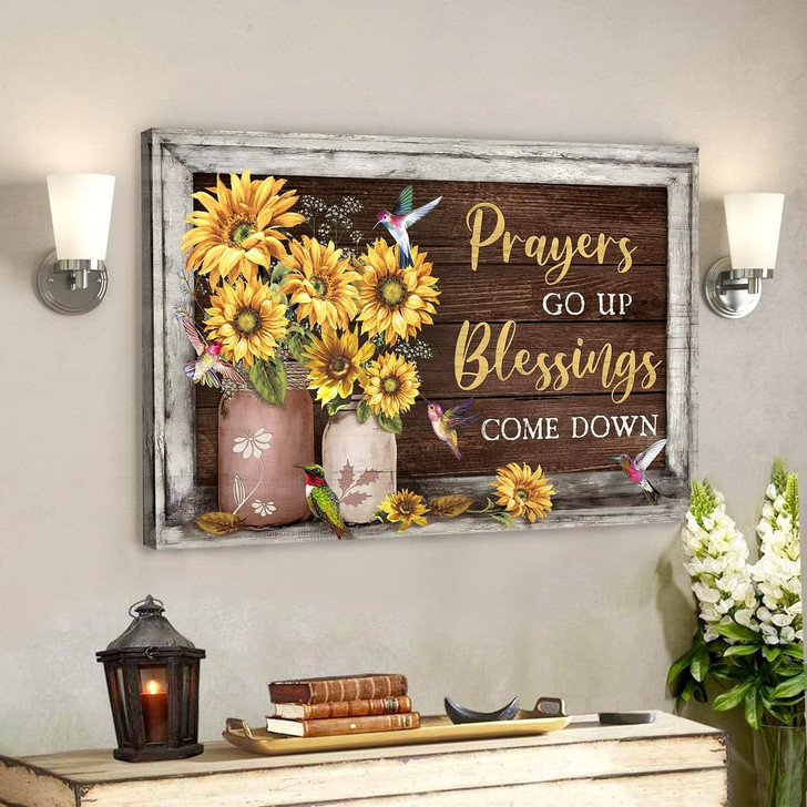 Hummingbird And Sunflower Prayers Go Up Blessings Come Down Canvas Wall Art Bible Verse Canvas