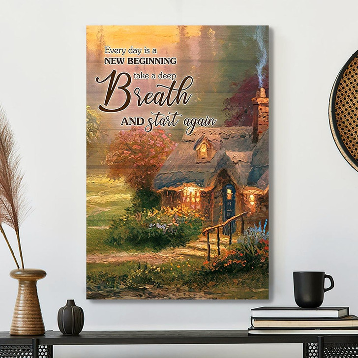 Every Day Is A New Beginning Take A Deep Breath And Start Again Christian Canvas Wall Art Jesus Canvas Scripture Canvas