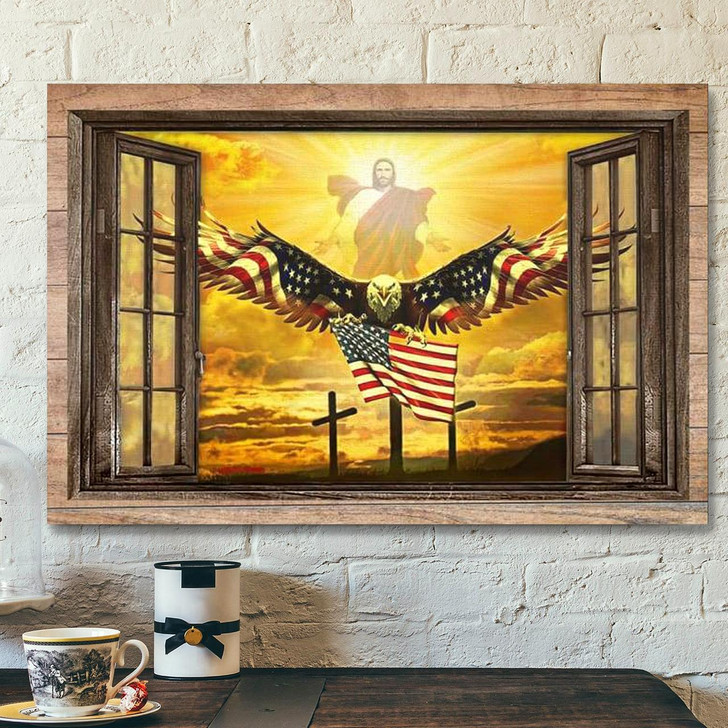 Jesus Open Arms Bald Eagle American Flag Wall Art Canvas Bible Verse Canvas Scripture Canvas Wall Art