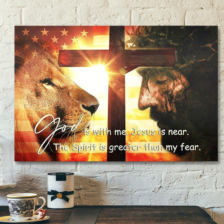 Bible Verse Canvas Lion God Is With Me Jesus Is Near Scripture Canvas Wall Art