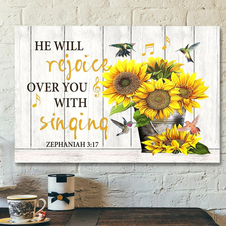 Bible Verse Canvas Zephaniah 317 He Will Rejoice Over You With Singing Canvas Scripture Canvas Wall Art