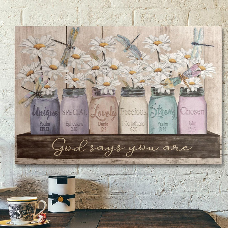 Bible Verse Wall Art Canvas Daisy And Dragonfly God Says You Are Canvas Spiritual Canvas Poster For Living Room