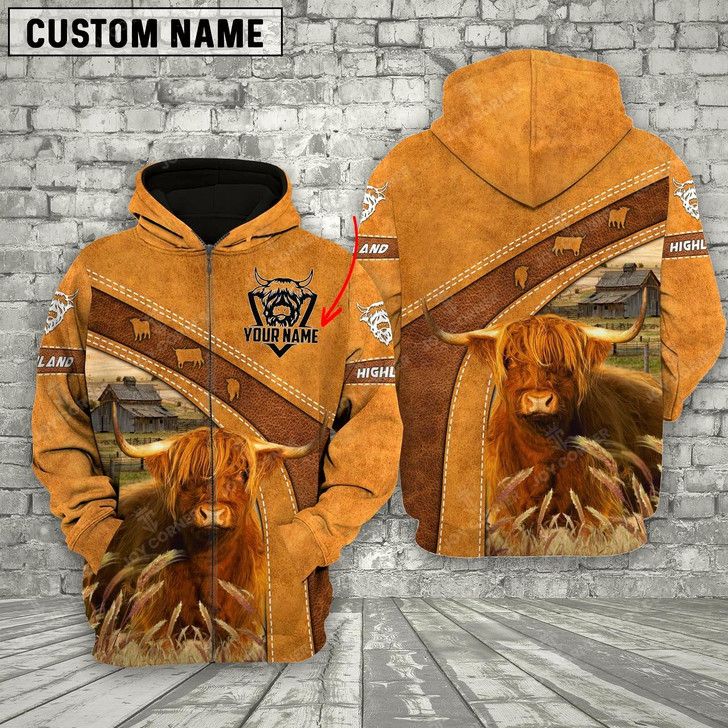 Goofygear Personalized Name Country Farmhouse Highland Cattle Pullover Sweatshirt