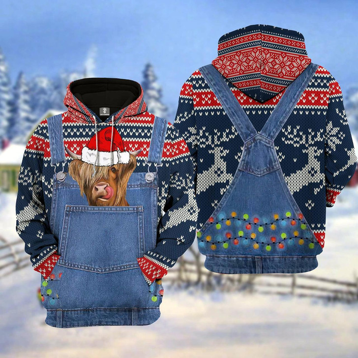 Goofygear Personalized Highland Cattle Christmas Knitting Pattern 3D Pullover Sweatshirt