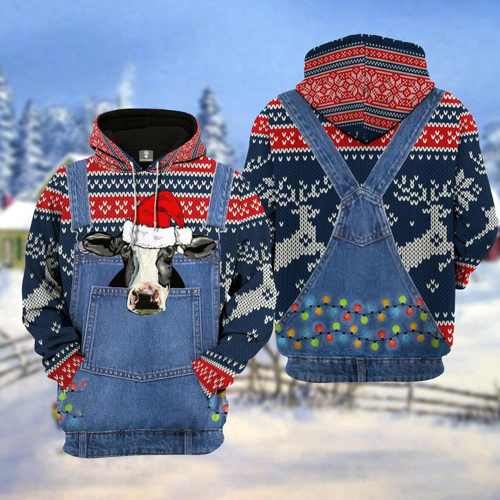Goofygear Personalized Holstein Cattle Christmas Knitting Pattern 3D Pullover Sweatshirt